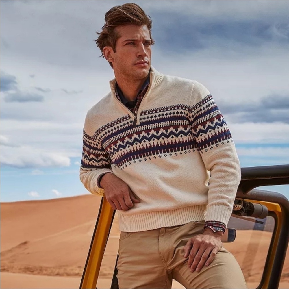 NEW! IZOD “Vanilla Ice” Fair Isle quarter-zip sweater Men’s size Large NWT